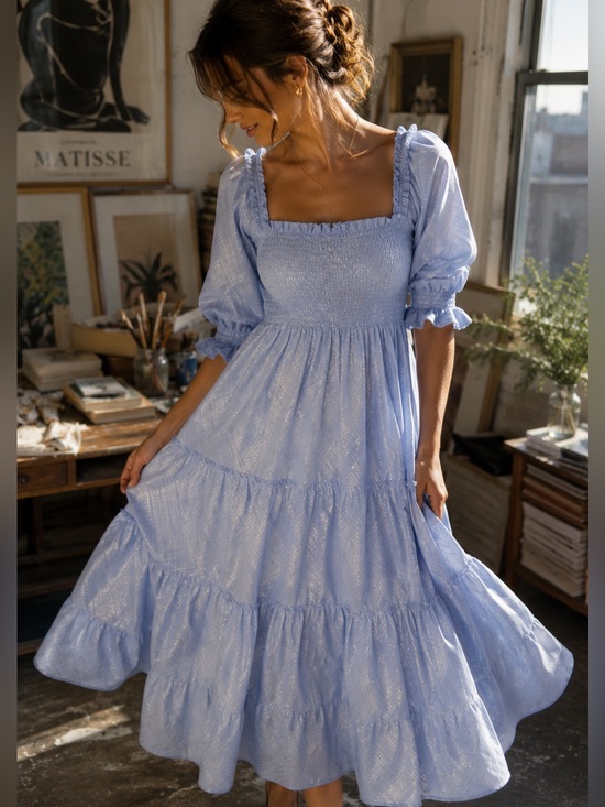 Hill House Dresses & Skirts - Hill House Dress  Nap Dress Blue Smocked Puff Sleeve Midi Dress NWOT S